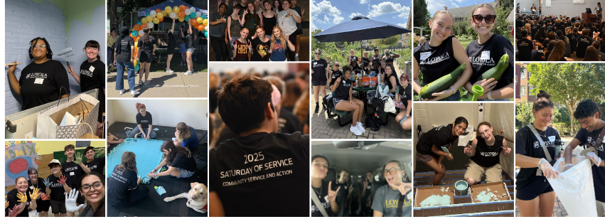 various pictures of students taking part in Saturday of Service